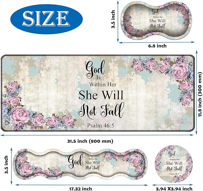 4 in 1 Mouse Pad Combo Large Gaming Mouse Pad + Keyboard Wrist Support + Mouse Wrist Rest + Coaster Table Pad with Stitched Edge Memory Foam Ergonomic Wrist Pad Set Psalm 46:5 Floral