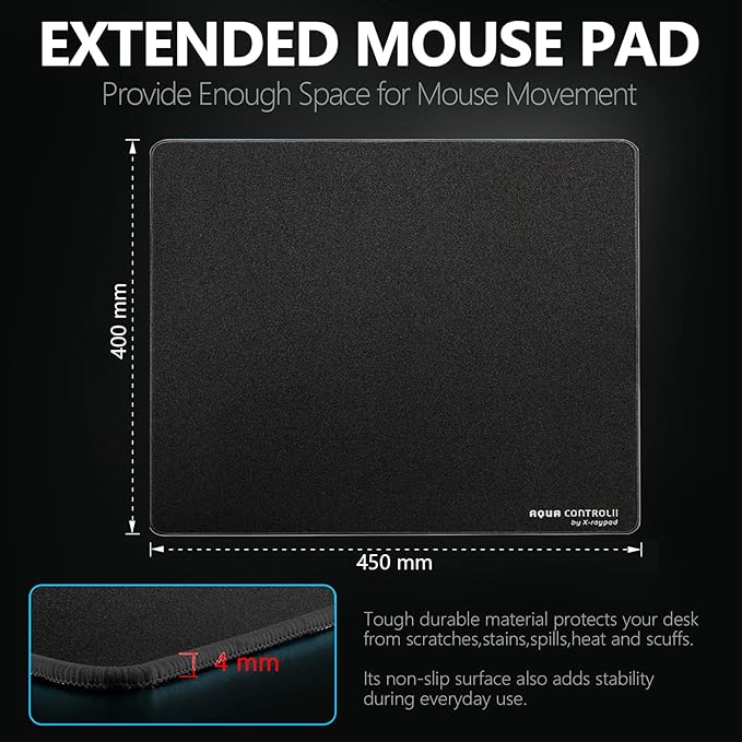 X-Raypad Aqua Control 2 Gaming Mouse Pad Ultra-High Precision Mouse Pad with Perfect Speed and Control Capability Consistent X and Y Glide Designed for Fps Players with Low DPI Requirements