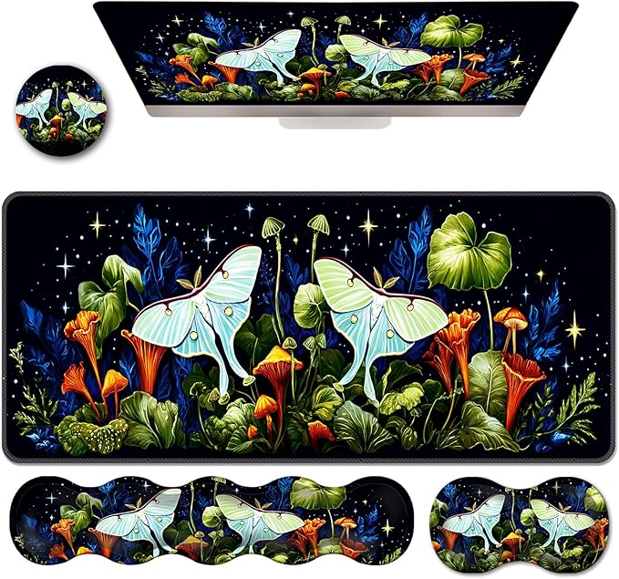 Ergonomic Keyboard Wrist Rest &amp Mouse Pad Wrist Rest SetXL Gaming Desk Mat 31.5x 11.8Non-Slip BaseMemory FoamEasy Typing Pain Relief for Office &amp HomeButterflies in Starry Forest