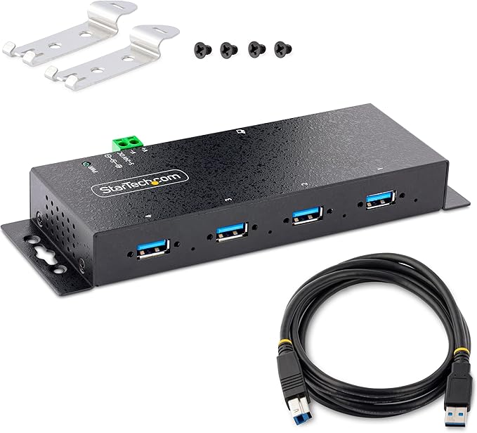 StarTech.com 4-Port Industrial USB 3.0 5Gbps Hub Rugged USB Hub with ESD Protection DIN/Wall/Desk Mountable USB-A Hub USB Expander w/Locking Ports Heavy Duty - TAA