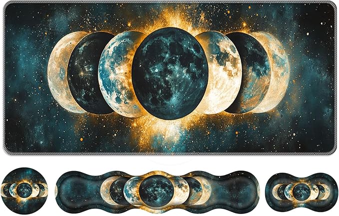 Keyboard Wrist Rest SetMemory Foam Wrist Support Mouse Pad31.5x11.8 Desk Mat for Comfortable Typing &amp Pain ReliefNon-Slip Base for Office &amp Home Use - Moon Phases