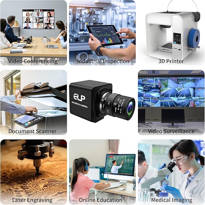 1080P USB Industrial Camera with Manual Zoom (2.8-12mm CS Lens) - 0.01Lux Low Light Vision Metal Case - Compatible with Windows/macOS/Linux for PCB Repair Industrial Inspection &amp Video Conferenc