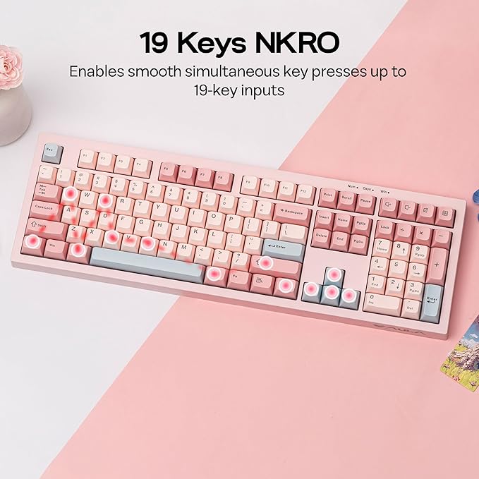 MechLands Aula S102 Membrane Gaming Keyboard with Number Pad 100% Full Size Layout USB-C Wired RGB Backlit Creamy Silicone Structure Silent Keyboard for PC Game/Office (Pink)