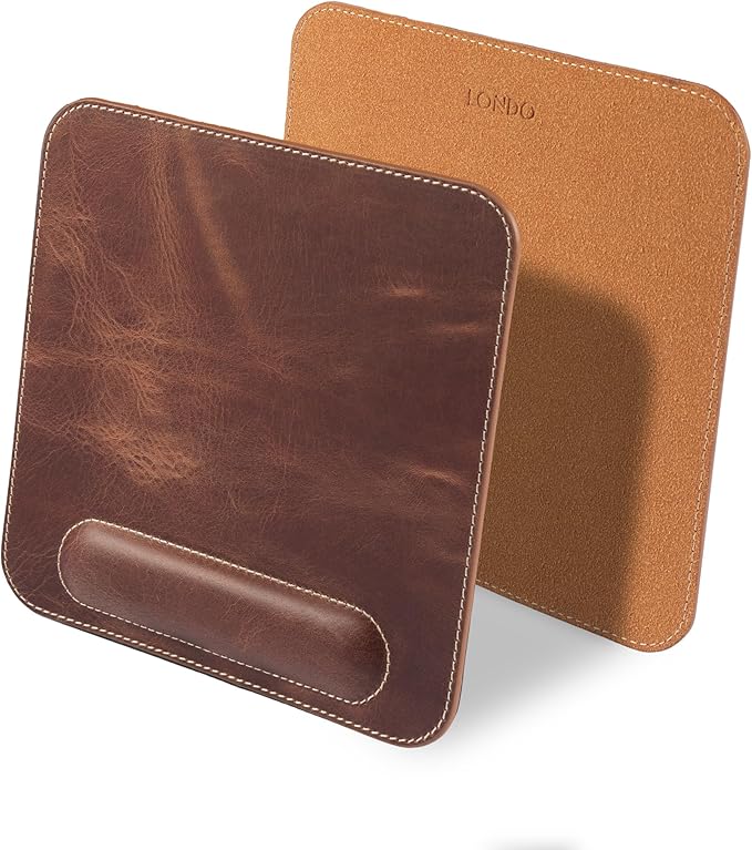 Londo Top Grain Leather Mouse Pad with Wrist Rest – Ergonomic Support Non-Slip Base Smooth Surface