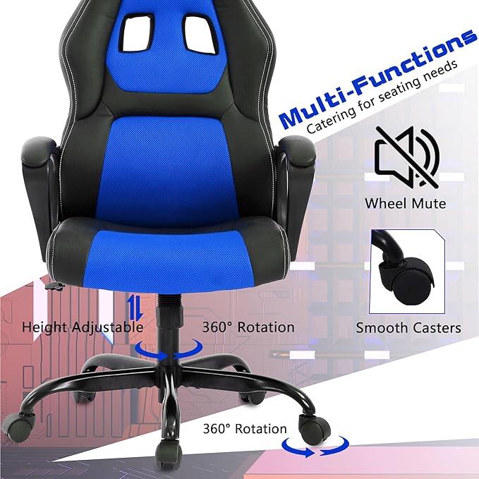 MKDLUFEI Video Game ChairErgonomic Office Chair Desk Chair and Lumbar Support PU Leather Recliner with HeadrestHeight Adjustable Computer Chair for Adults
