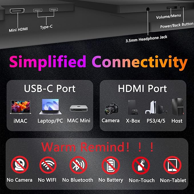 Portable Monitor 16” 2.5K 144Hz 2560x1600 HDR Gaming MonitorHDMI USB C Travel Screen with Stand &amp SpeakerExternal Monitor for Laptop Mac PC Phone PS4/5