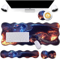 Bxgolkgd Desk Mat SetMouse Pad with Keyboard Wrist Rest &amp Mouse Wrist RestWave-Shaped DesignNon-Slip Rubber BaseErgonomic Desk Mat for HomeOfficeGamingDragon