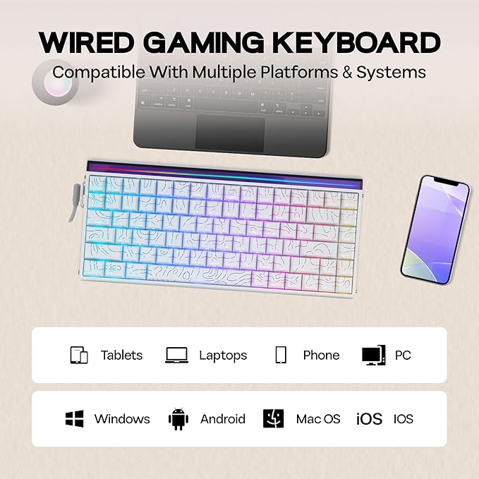 MechLands Aula Hero84 HE Wired Magnetic Gaming Keyboard Rapid Hall Effect Keyboard with 0.01mm Adjustable Actuation 8kHz Polling 5-Layer Sound Dampening RGB Lightbox &amp Backlit (White)