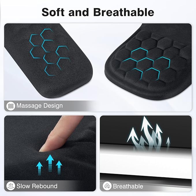 3 in 1 Ergonomic Wrist Rest for Keyeboard and Mouse Non-Slip Desk Mouse Pad with Wrist Support Keyboard Wrist Rest and Mouse Pad Set Massage Design (Black)