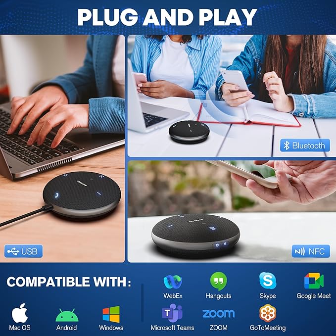 M4 Bluetooth Speakerphone Conference Microphone with AI Noise Reduction Full-Duplex AI Transcription USB Speakerphone 360° Voice Pickup Conference Speaker Home Office for Teams/Zoom Black