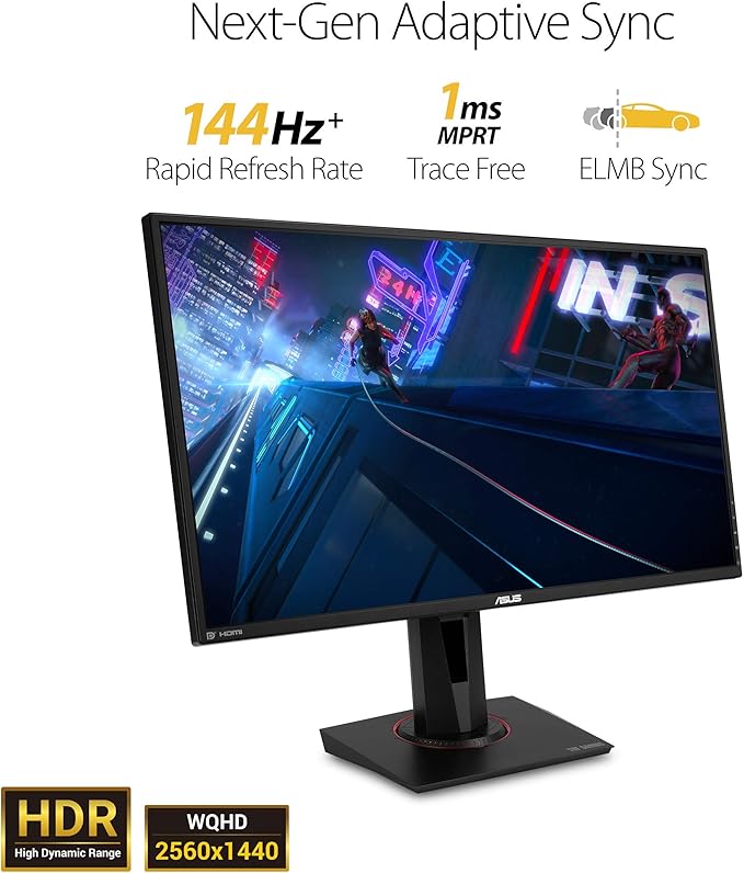 ASUS VG27AQ TUF Gaming 27 2K HDR Gaming Monitor WQHD (2560 x 1440) 165Hz (Supports 144Hz) (Renewed)