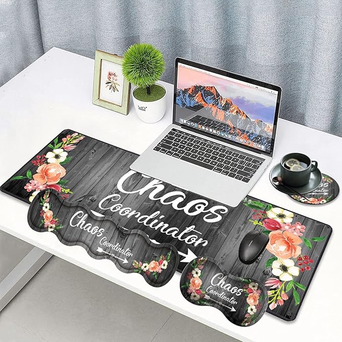 Large Gaming Mouse Pad Keyboard Wrist Rest pad + Mouse Wrist pad + Coaster Set Extended Waterproof Non-Slip Table mat Suitable for Home Office Learning Games - Chaos Coordinator