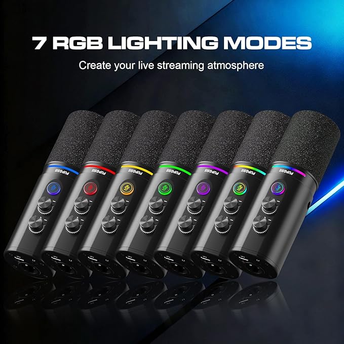 PUPGSIS Podcast Dynamic Microphone XLR/USB Recording PC Microphones for Broadcast Podcast Recording Gaming &amp Streaming Studio Mic with Mute Headphone Jack Monitoring Volume Control Windscr