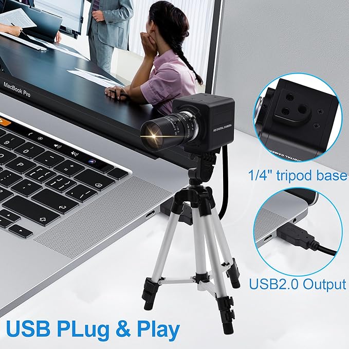 MMlove 8MP USB Camera High Speed 30fps 5-50mm 10X Optical Zoom Lens 2448P USB Webcam Manual Close up Zoom in and Out Golf Swing Camera for Industrial Machine Vision Support PC Raspberry Pi