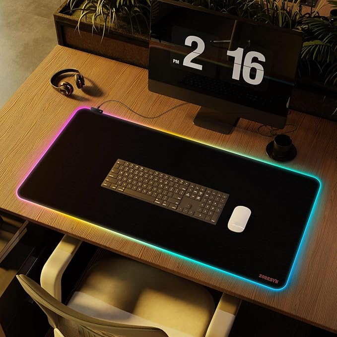 ZORESYN RGB Gaming Mouse Pad - 39.4x19.7 Large Mousepad with Led Light Keyboard Pad Gaming Accessories for Desk Non-Slip Rubber Base Big Mouse Mat for GamerBlack