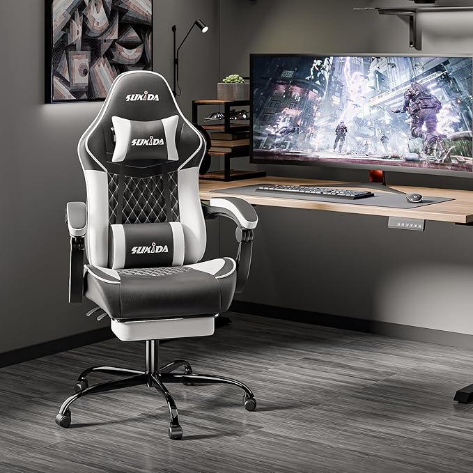 Ergonomic Video Gamer Chairs Gaming Computer Chair Gamer Chairs for Adults Massage Lumbar Support Swivel Height Adjustable Headrest Backrest