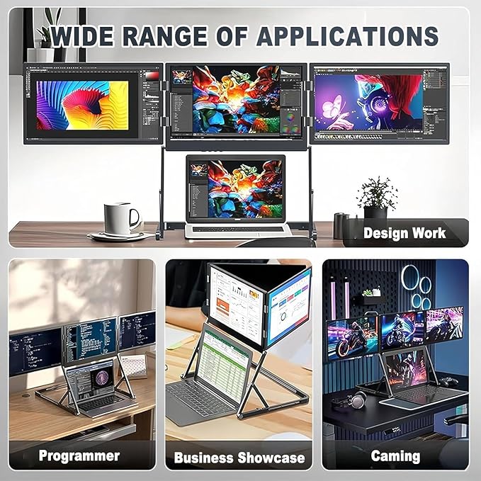 15.6 Laptop Tri-Fold Monitor Triple Screen Laptop Extender 15.6 1080P IPSPro Max MonitorPortable Monitor with USB-C &amp HDMIwith 360° Rotation Adjustable Viewing AnglesCompatible with Mac/Win
