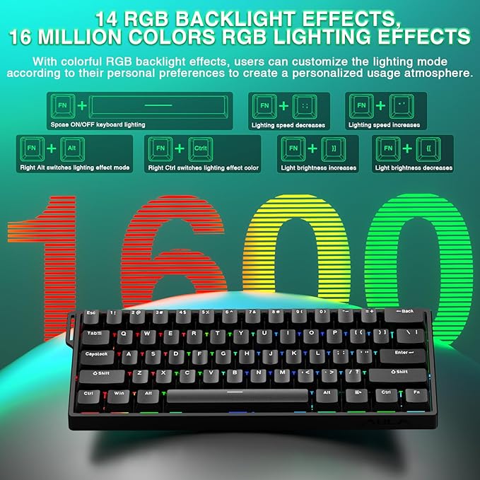 Aula WIN60 HE - 60% Mechanical Gaming Keyboard Wired Magnetic Switch Hot Swappable Adjustable Actuation Rapid Trigger Mode 8000 Hz Polling Rate RGB Small Keyboard 60 Percent Compact Design for PC
