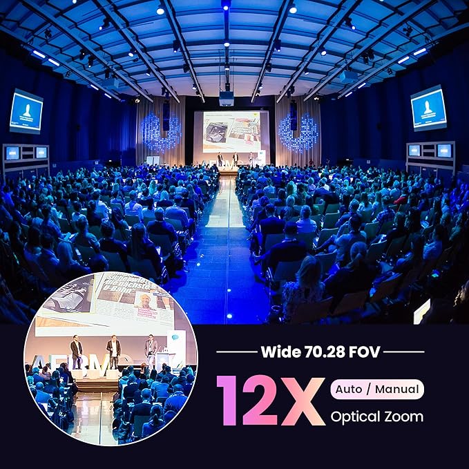 All-in-One PTZ 4K 12X Optical Zoom Video Conference Room Camera System with Bluetooth Speakerphone 2 Expansion Mics HDMI 78° Wide View Angle Lens Works with Zoom Webex for Large Meeting Room