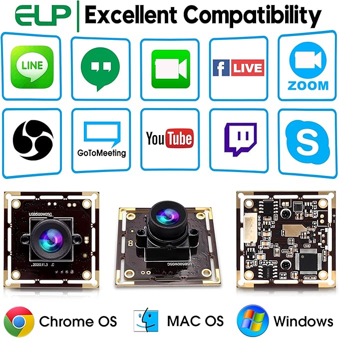 ELP 5mp Wide Angle USB Camera Module for Computer and Raspberry Pi Mini UVC USB2.0 PC Camera 100degree Low Distortion Webcam Board MI5100 Lightburn Camera Laser Engraver Camera for Laptop Jetson Nano