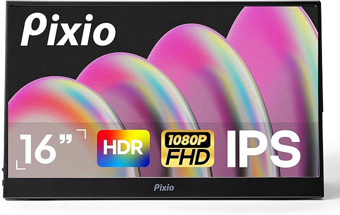 Pixio PX160 Wave Portable Monitor 15.6 inch 60Hz FHD 1080p IPS Panel HDR Screen Cover Stand USB-C HDMI Laptop Screen Extender Portable Monitor for Laptop PC Console Phone