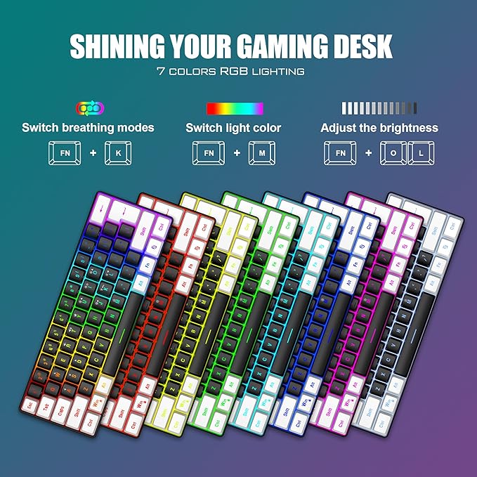 RedThunder 60% Gaming Keyboard and Mouse Combo Ultra-Compact 61-Key RGB Backlit Mini Keyboard Lightweight 7200 DPI Honeycomb Optical Mouse RGB Wired Gaming Set for PC PS5 Xbox Gamer(Black-White)