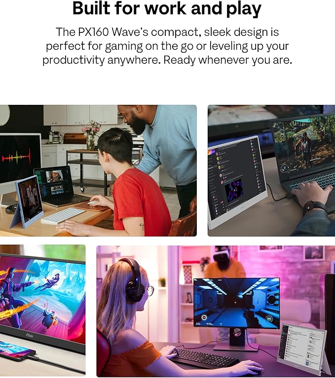 Pixio PX160 Wave Purple Portable Monitor 15.6 inch 60Hz FHD 1080p IPS Panel HDR Screen Cover Stand USB-C HDMI Laptop Screen Extender Portable Monitor for Laptop PC Console Phone