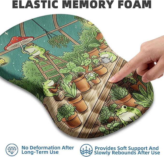 Ergonomic Mouse Pad Wrist Rest Carpal Tunnel Pain Relief Wrist Support Mousepad with Massage Bulge Memory Foam (Frog 11.8x7.9 in)
