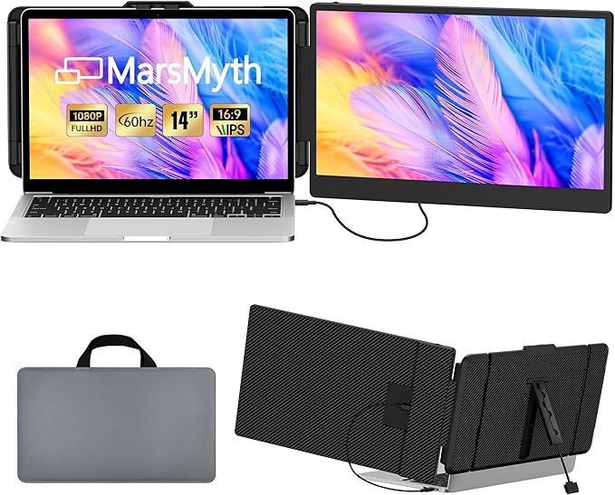 S1 Laptop Screen Extender - 14'' Portable Dual Monitor for Laptops 1080P FHD Plug &amp Play Portable Monitor for 13''-17'' Laptops Compatible with Windows Mac PS5 Dex Android Switch