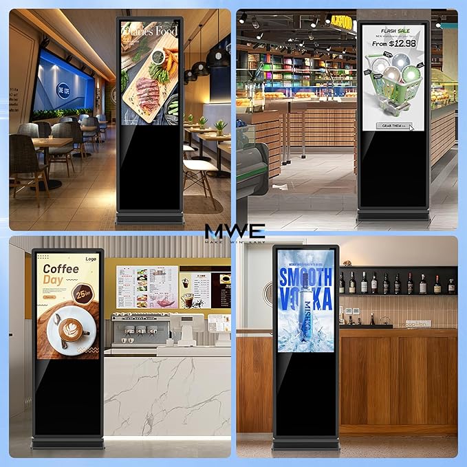 JIYANG 32 Inch Indoor Touchscreen Digital Signage Floor Standing Digital Interactive Kiosks LCD Totem Monitor with WiFi/USB Input Auto Media Player Android System