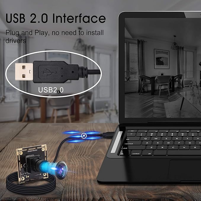 Global Shutter USB Camera Module 720P 60fps High Speed USB Camera Board100 Degree No Distortion M12 Lens USB Webcam Plug and Play for Industrial Machine Vision for MAC/Linux/Raspberry Pi