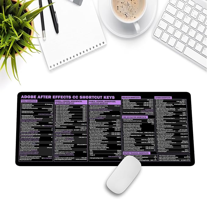 After Effects Cheat Sheet Mouse Pad Mouse Mat KMH Mousepad for Editors Producers Large Desk Mat Gift for Adobe AE Users Essential Computer Accessories for Study Work and Reference Purposes