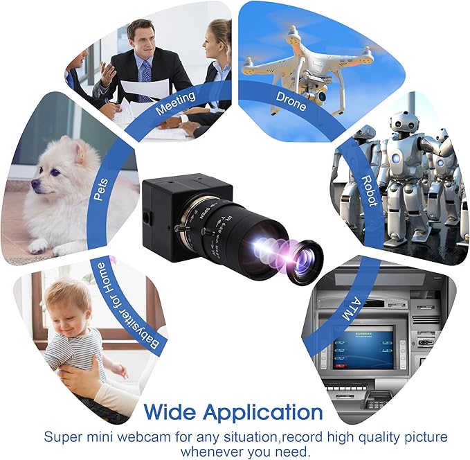 USB Camera 4K Ultra HD Webcam with 5-50mm Varifocal Lens USB Camera High Resolution 3840P Optical Web CameraManual Zoom Conference Webcam Support OPENCV on Mac/Window/Linux