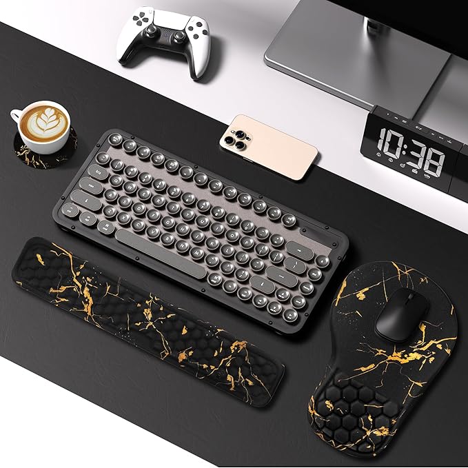 EYROZILL 3 in 1 Ergonomic Wrist Rest for Keyeboard and Mouse Non-Slip Desk Mouse Pad with Wrist Support Keyboard Wrist Rest and Mouse Pad Set Massage Design (Black Marble)