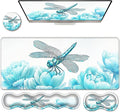 Ergonomic Keyboard Wrist Rest &amp Mouse Pad Wrist Rest SetXL Gaming Desk Mat 31.5x 11.8Non-Slip BaseMemory FoamEasy Typing Pain Relief for Office &amp HomeDragonfly Blooming Flower