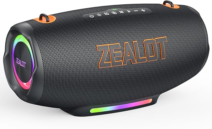 ZEALOT Bluetooth Speaker 120W MAX Loud Portable Outdoor Speaker Bluetooth with Bidirectional Fast Charging/LED Lights/IPX6 Waterproof/Power Indicator/EQ/TF/AUX