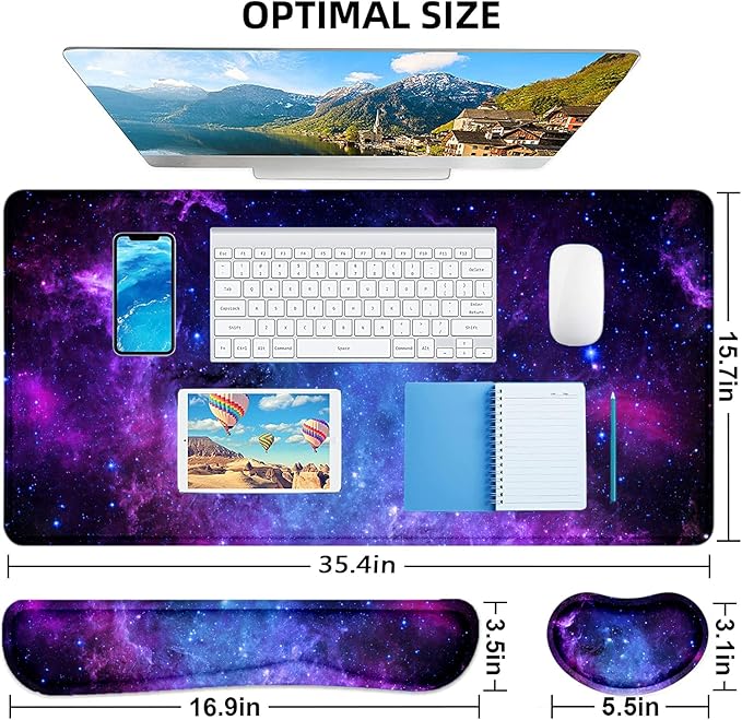 LATEEFAH Mouse Pad with Wrist Rest Desk Mat + Keyboard Wrist Rest Set Desk Pad for Keyboard and Mouse 4-in-1 Large Mouse Pad with Wrist Support for Office Home