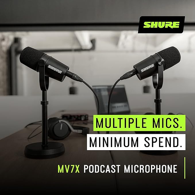 Shure MV7X XLR Dynamic Microphone – Voice-Isolating Cardioid Mic for Podcasting Vocal Recording &amp Broadcasting All-Metal Black