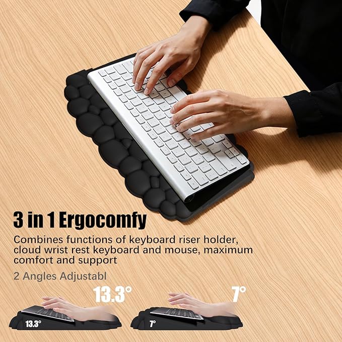 Ergonomic Wrist Rest for Keyboard and Mouse Soft Memory Foam Cloud Keyboard Stand Pad with Wrist Rest Set with Non-Slip Silicone Base Easy Typing Pain Relief Comfort for Office Work Gaming Black
