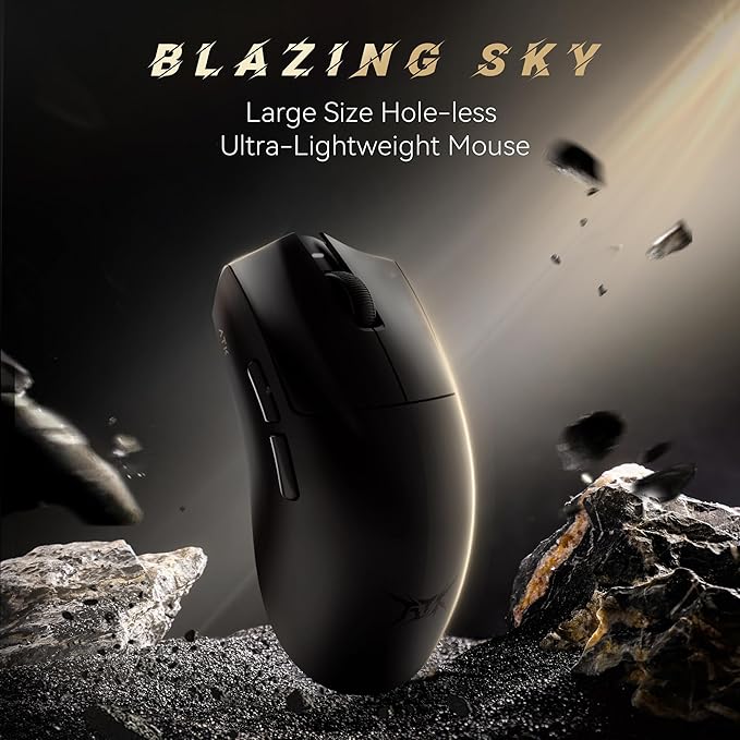 ATK Blazing Sky X1 Wireless Gaming Mouse – Ultra-Light 49–54 g PixArt PAW3950/3950 Ultra Sensor Quad-Mode Connectivity 8K Polling Optical Switches Nordic 52840 MCU (X1 Pro Max White)