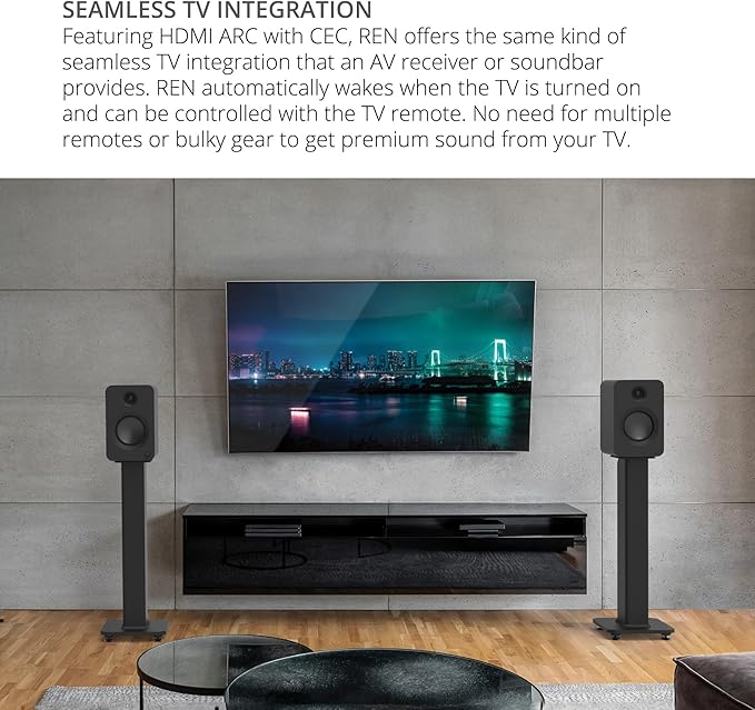 Kanto REN MB Bluetooth Powered Bookshelf Speakers - Matte Black Pair with 1 Year Amber Protection Extension Plan (2024)