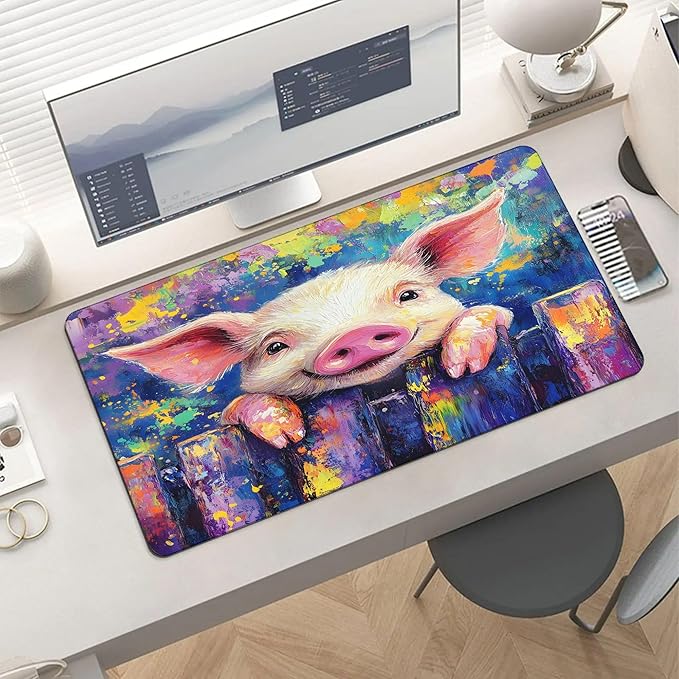 XXL Gaming Mouse Pad Animal Cute Pig XXL Gaming Mouse Pad Large Desk Mat Protector for Desktop Anti-Slip Rubber Extended Computer Keyboard Mat Writing Pad for Work Office 15.7 * 35.4 inB-391