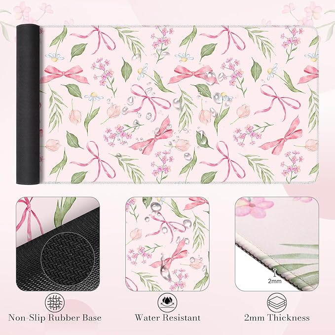Keyboard Wrist Rest and Mouse pad SetBow Desk Cover matPink Mouse pad with Wrist Rest with Coaster for OfficeNon Slip mat for Women Must Stuff Accessories