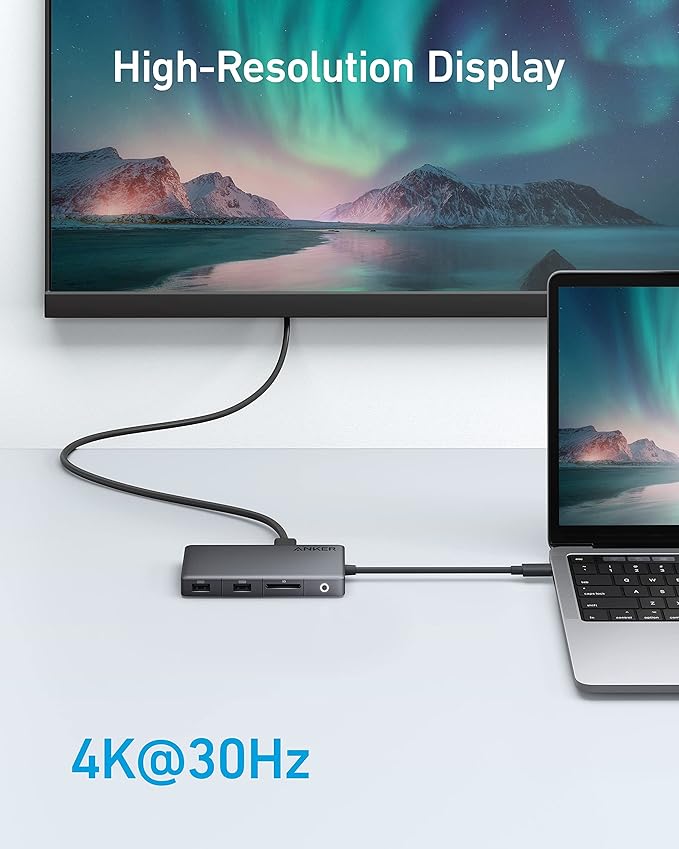 Anker USB-C Hub (7-in-1 4K HDMI) with 3 5Gbps USB-C and USB-A Data Ports Max 100W Power Delivery 4K HDMI Display Ethernet for Lenovo Dell XPS HP Laptops MacBook Ipad and More