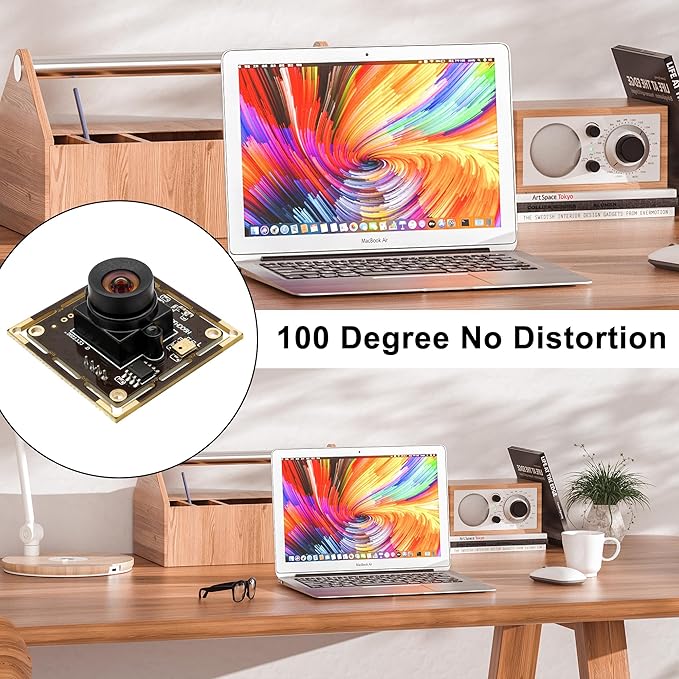 1080P USB Camera Module 30fps Video Camera Wide Angle Webcam No Distortion H.264 Low Light with Microphone for Windows Android Linux Mac PC Laptop