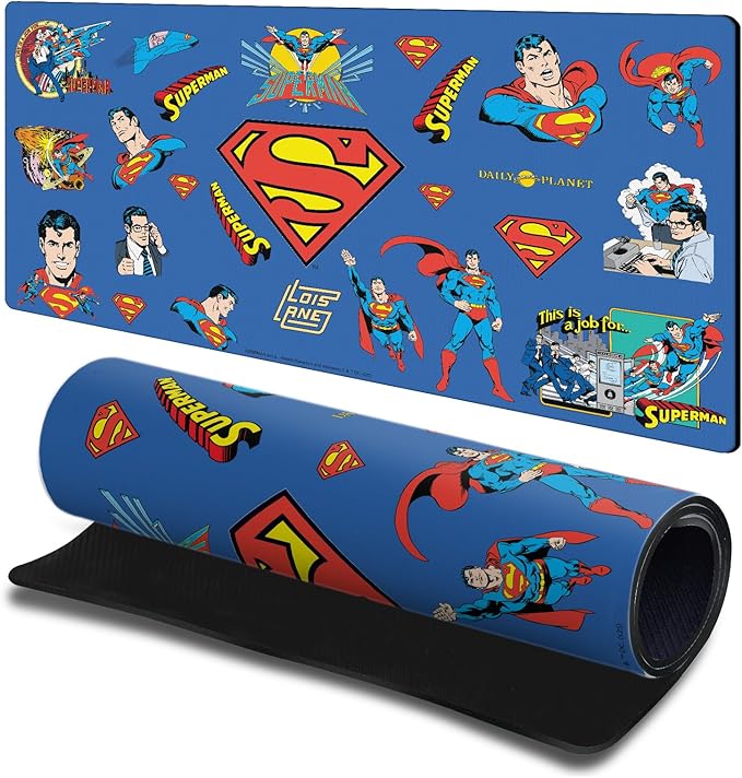 Head Case Designs Officially Licensed Superman DC Comics Sticker Collage Logos and Comic Book 23.62 x 11.81 x 0.12 inches (600 x 300 mm) - L Gaming Office Desk PC Keyboard Mouse Mat Pad