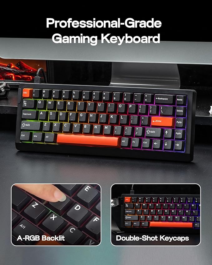 EPOMAKER HE68 Lite Hall Effect Gaming Keyboard 8k Polling &amp 128K Scan Rate 0.005mm Adjustable Trigger 0.125ms Latency 5-Layer Sound-Dampened Snap Key SOCD A-RGB Wired Mac Software (Black