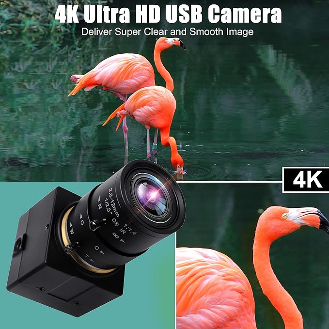 SVPRO USB Camera 4K Ultra HD Webcam with Zoom Lens 2.8-12mmManual Focus Camera 3840x2160 30fps Sony IMX415 Sensor Camera USB UVC Video Camera for Mac/Windows/Linux/Android