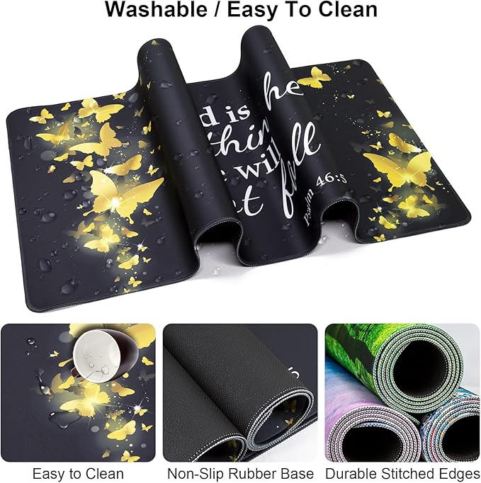 Keyboard Wrist Rest + Mouse Pad with Wrist Support + Desk Mat + Coaster 4 in 1 SetDesk Matt for DesktopCute Large Gaming Ergonomic Mousepad for Computer Laptop Office Home Decor-Gold Butterfly