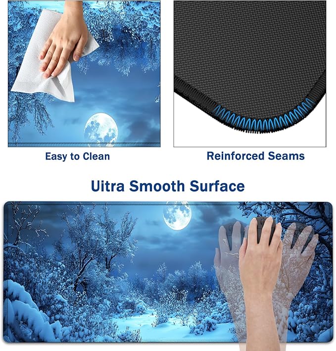 Large Mouse Pad + Keyboard Wrist Rest Set Extended Gaming Mousepad (31.5X11.8 inch) with Non-Slip Rubber Ergonomics Memory Foam Mouse Wrist Rest Support Winter Snow Tree XXL Desk Pad